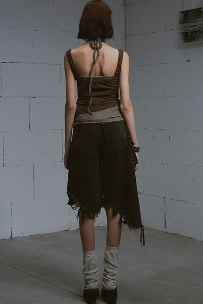 Mud-Dyed Patchwork Denim Pants