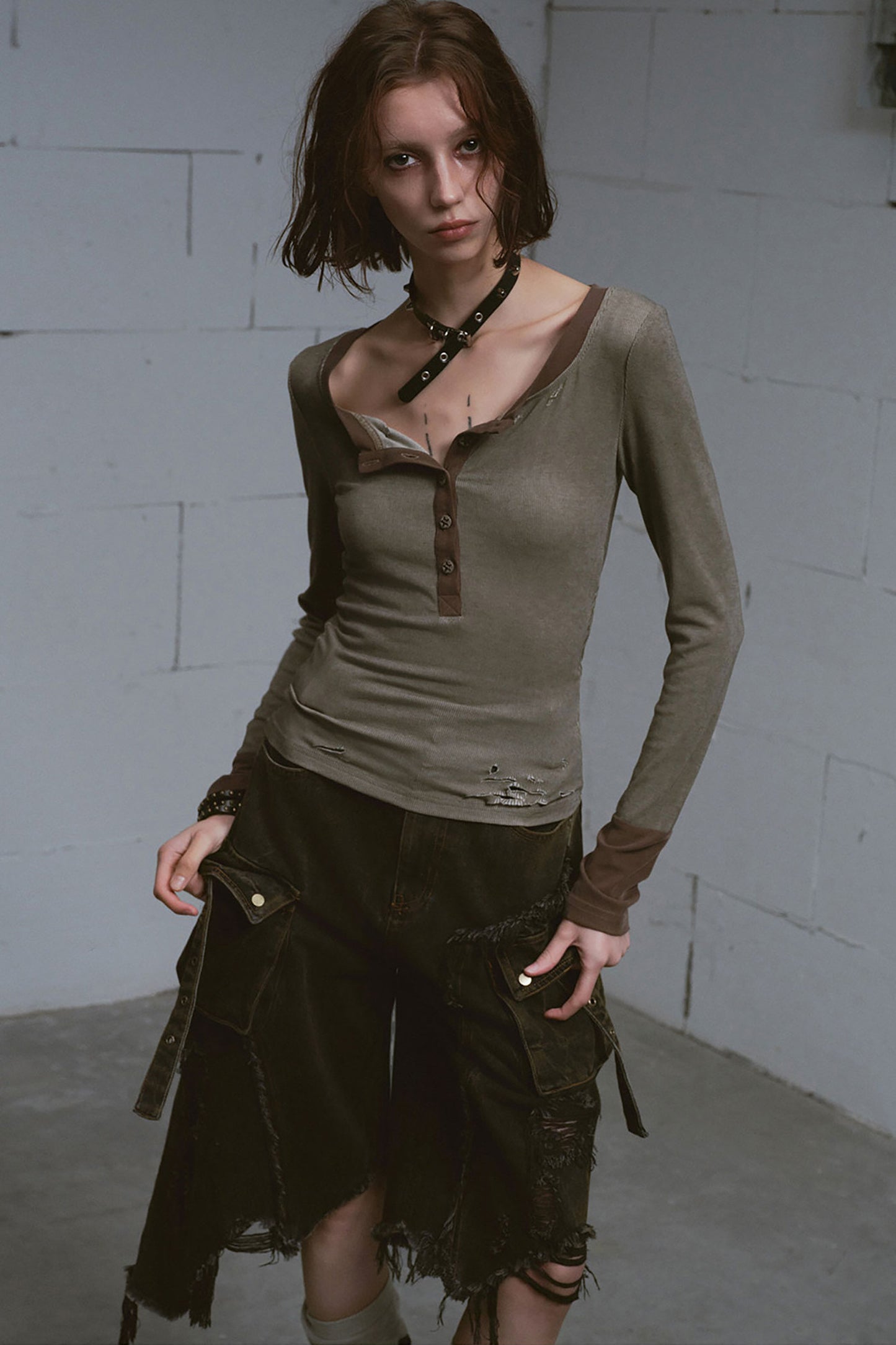 Mud-Dyed Patchwork Denim Pants