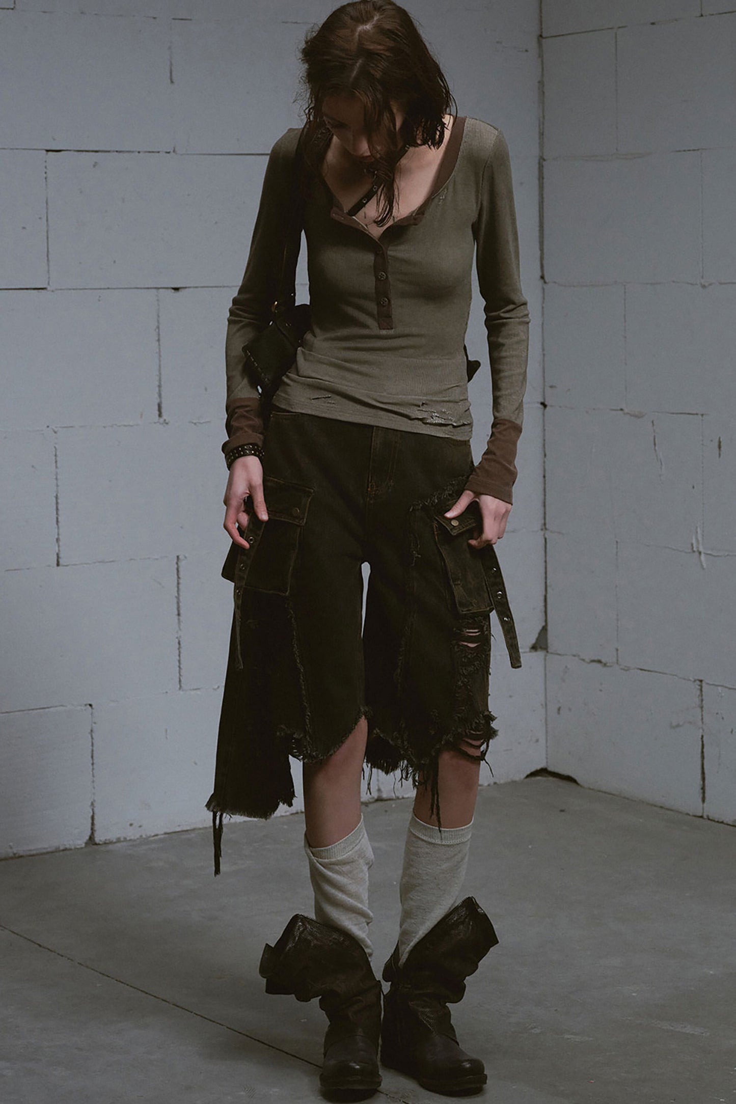 Mud-Dyed Patchwork Denim Pants