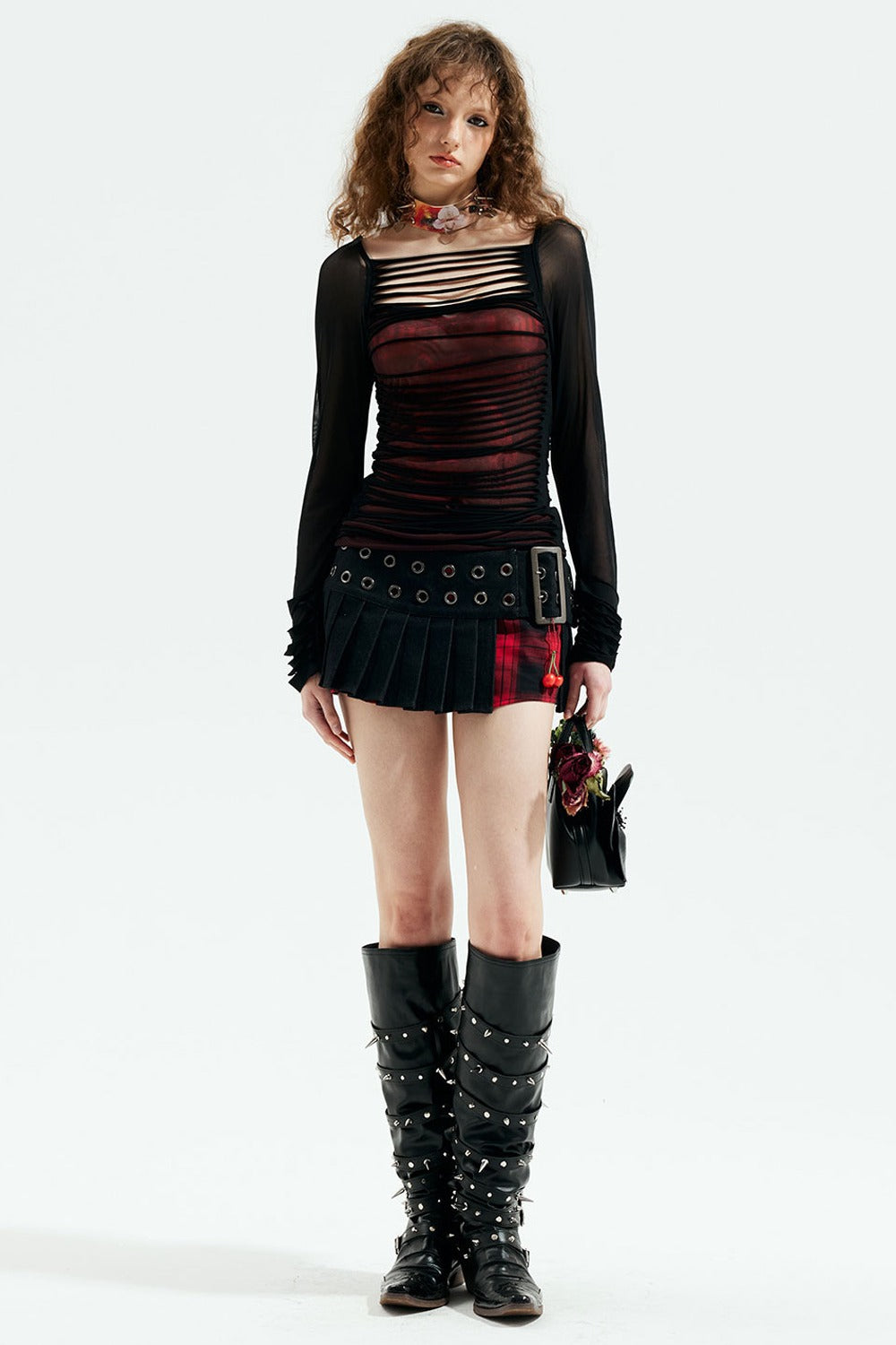 Y2K Long-Sleeve Mesh Cut-Out Top