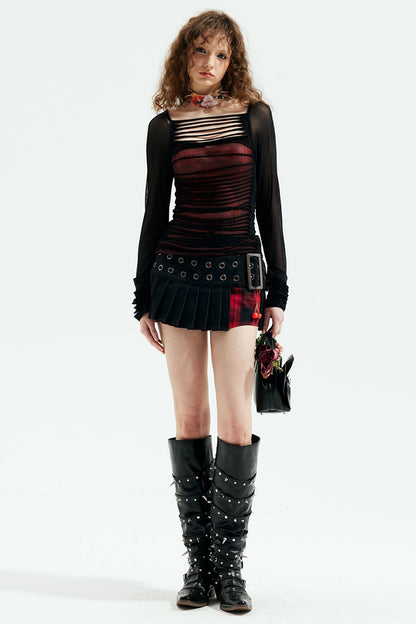 Y2K Long-Sleeve Mesh Cut-Out Top