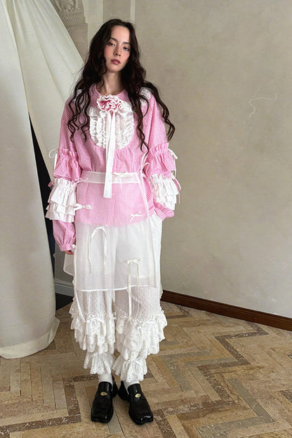 Transparent Doll Print Bowknot Apron Skirt