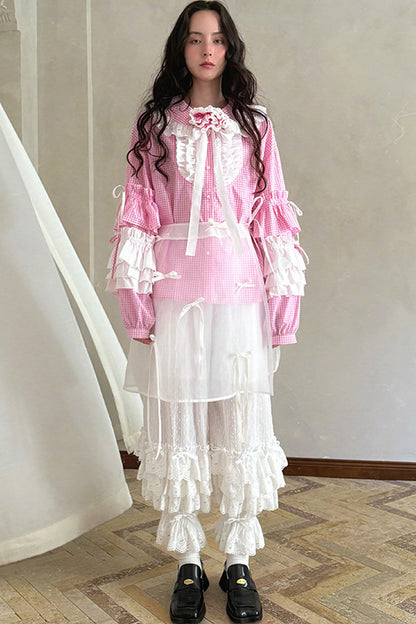 Transparent Doll Print Bowknot Apron Skirt