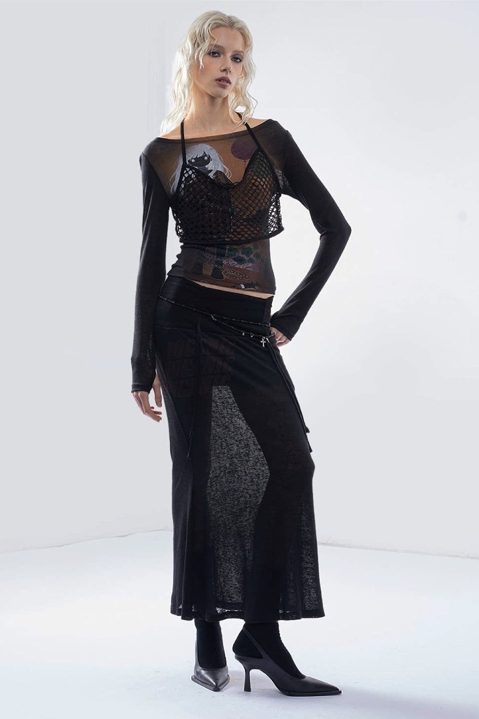 Punk English Printed Tencel Fishtail Skirt