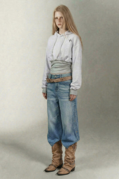 Y2K Kapuzen-Sweatshirt mit Textprint