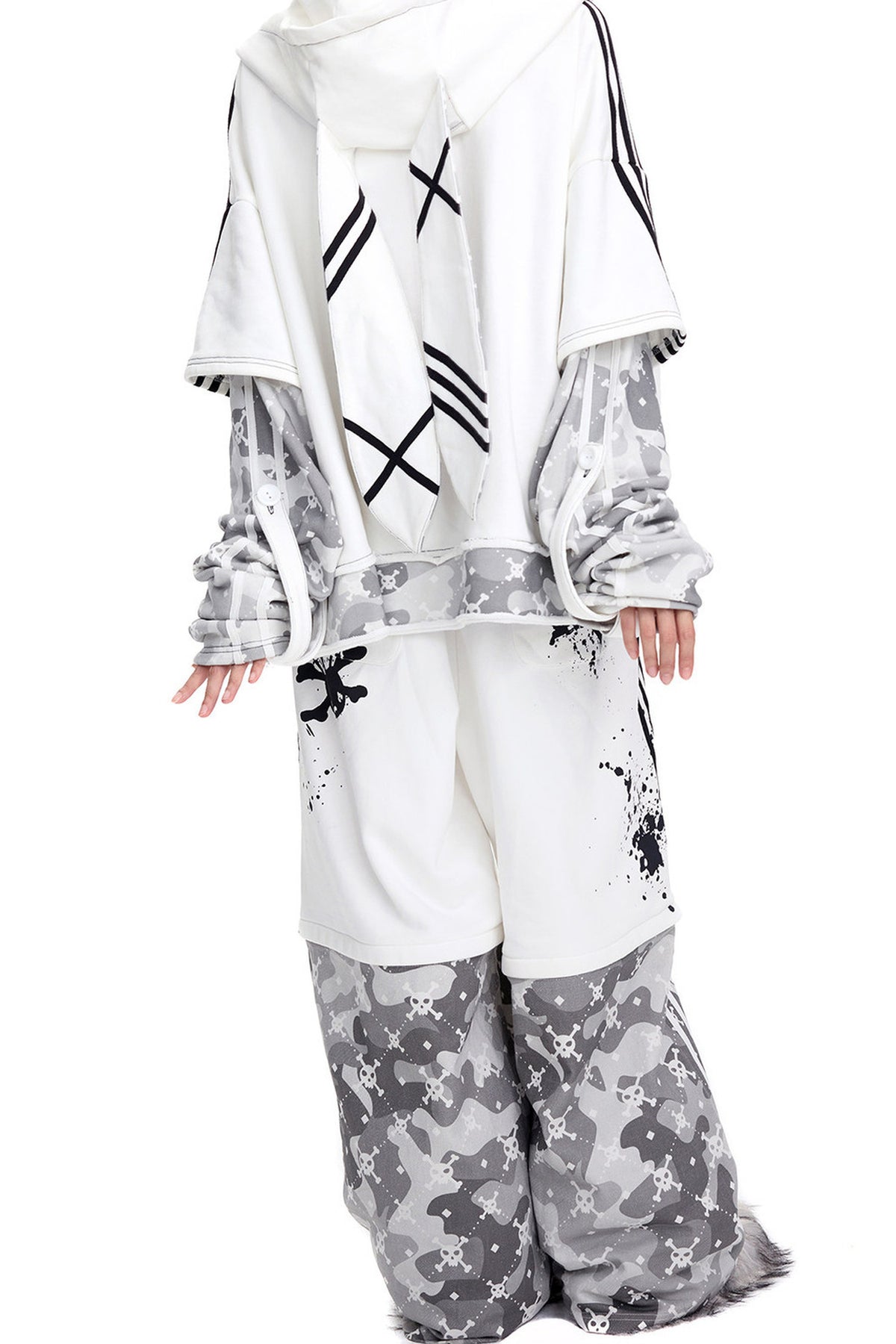 Skull Print Layered Bunny Ear Jacket