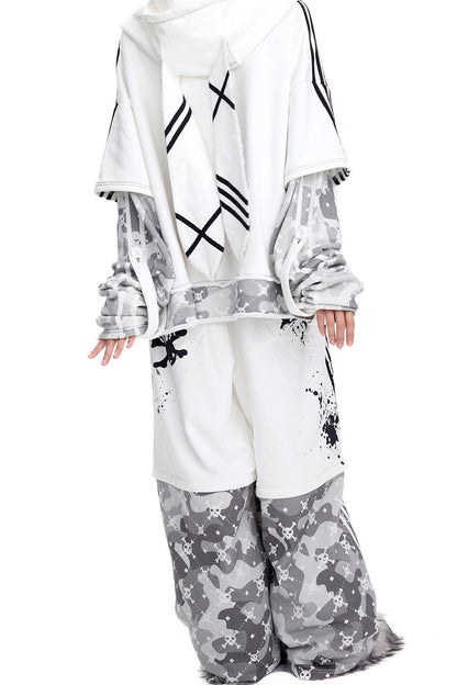 Skull Print Layered Bunny Ear Jacket