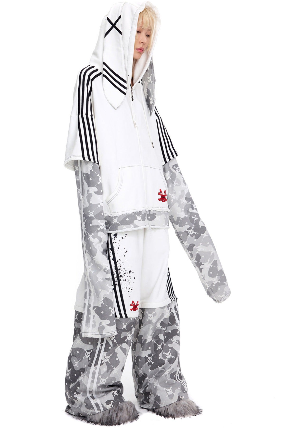 Skull Print Layered Bunny Ear Jacket