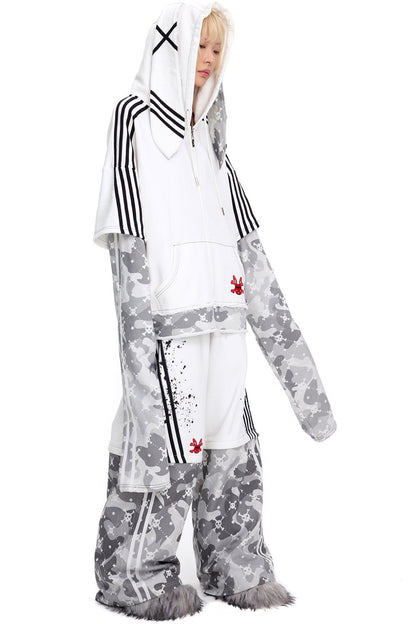 Skull Print Layered Bunny Ear Jacket