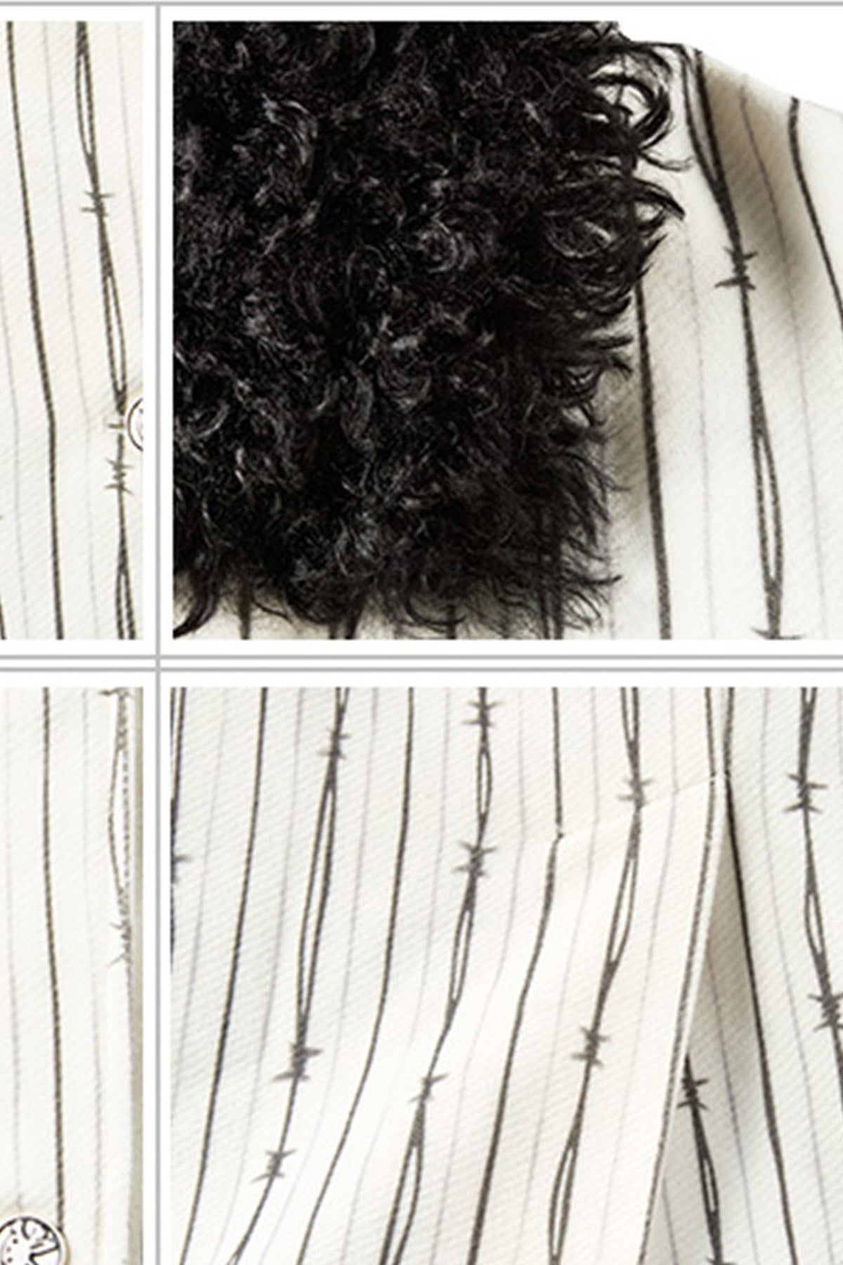 Patchwork Stripe Fur Collar Coat