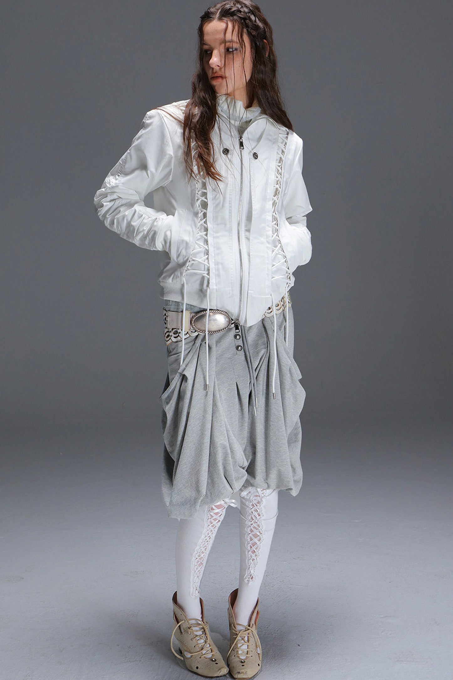 Lace-Up Fur Shawl Parka Jacket