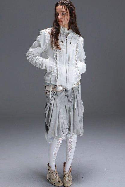 Lace-Up Fur Shawl Parka Jacket