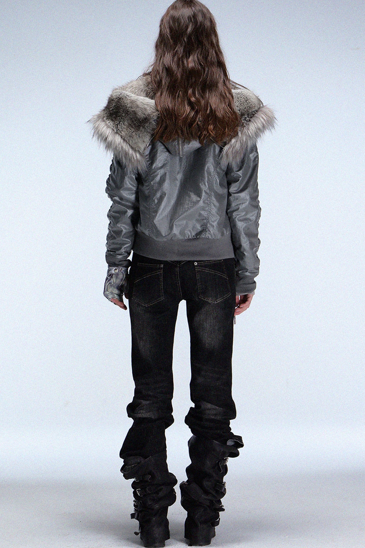 Lace-Up Fur Shawl Parka Jacket