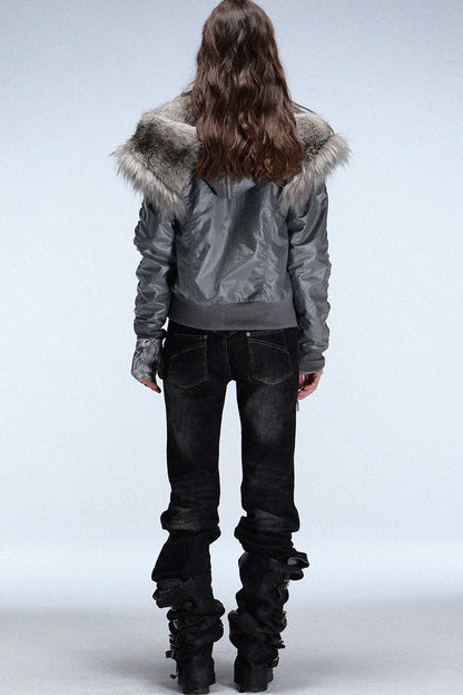 Lace-Up Fur Shawl Parka Jacket