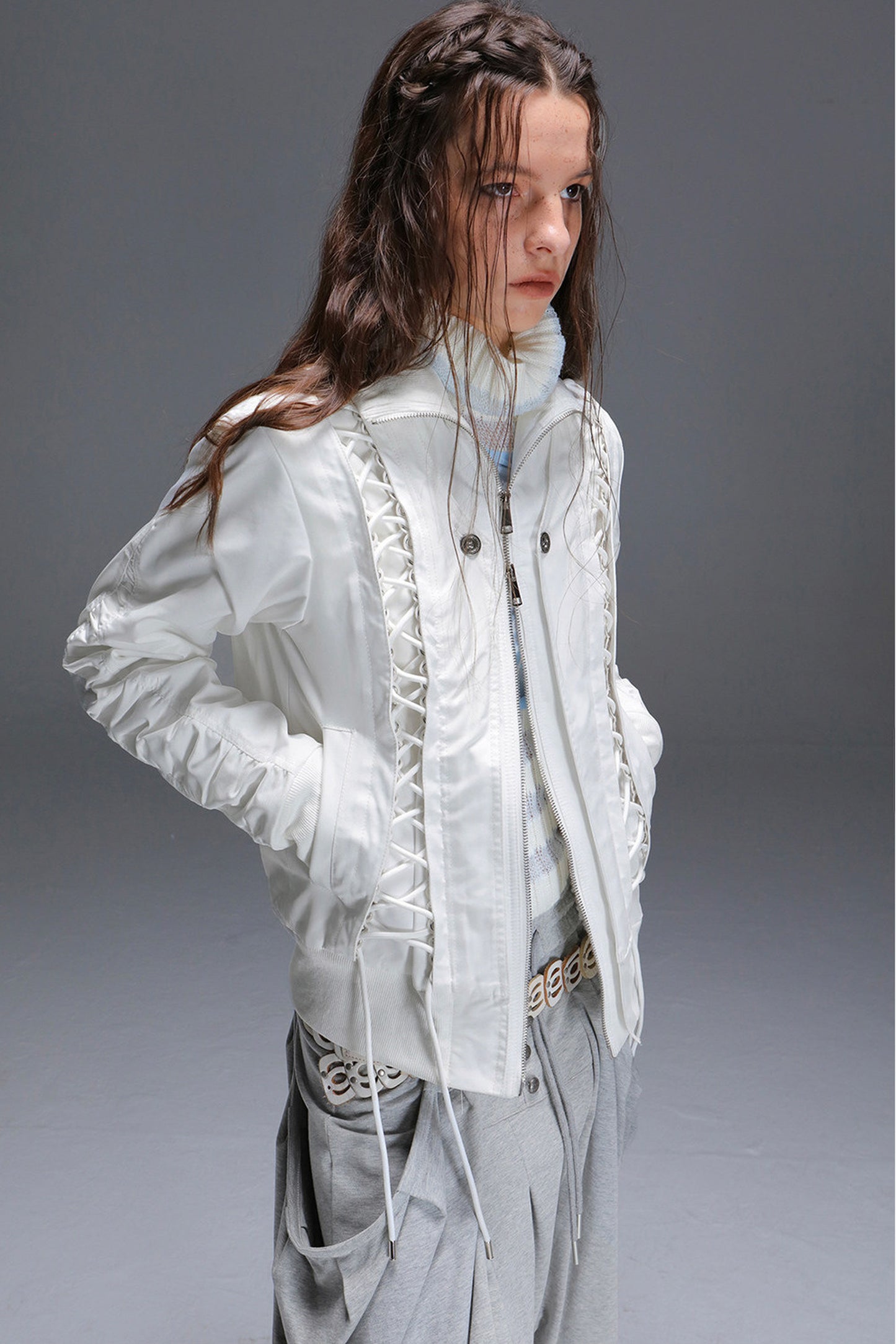 Lace-Up Fur Shawl Parka Jacket