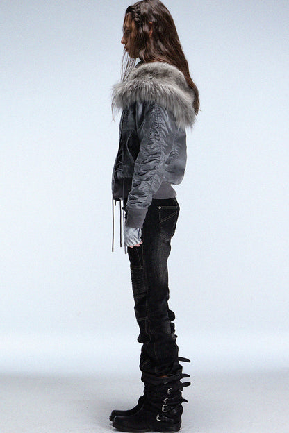 Lace-Up Fur Shawl Parka Jacket