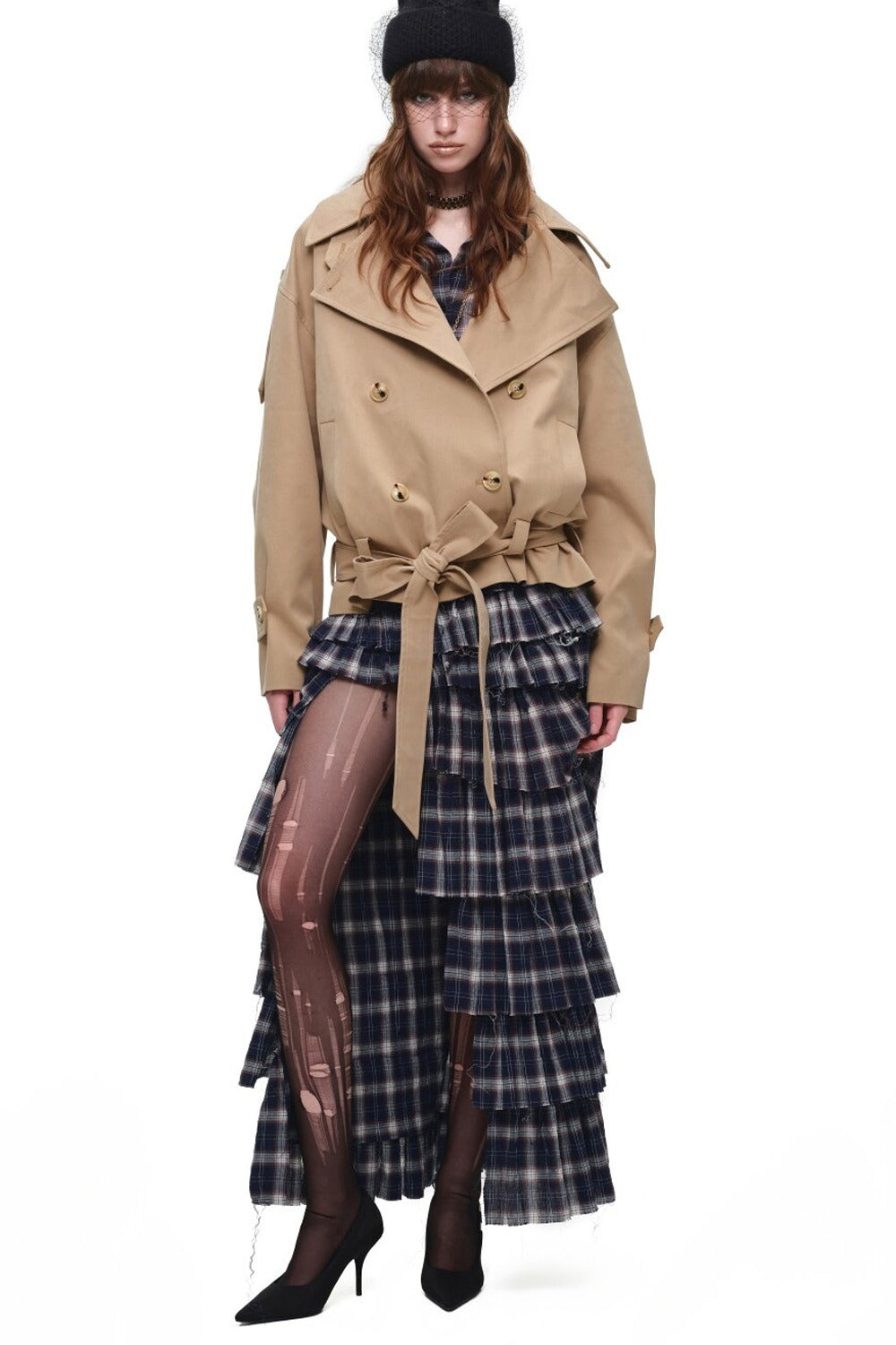 Plaid Shirt and Tiered Skirt Set-Up