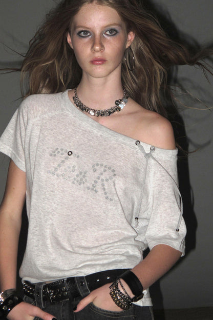 Slanted Shoulder Silver T-Shirt