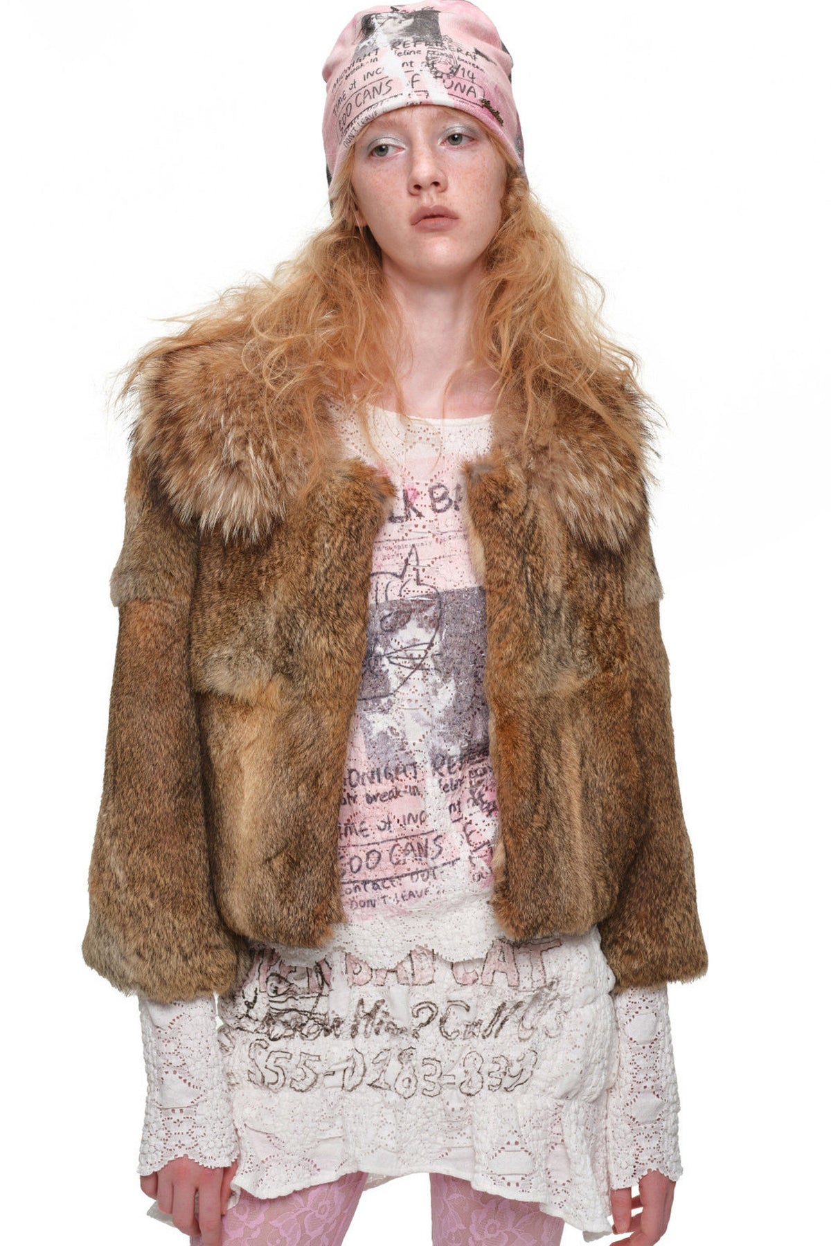 Cat Bubble Lace Top And Irregular Fishtail Skirt Set-Up