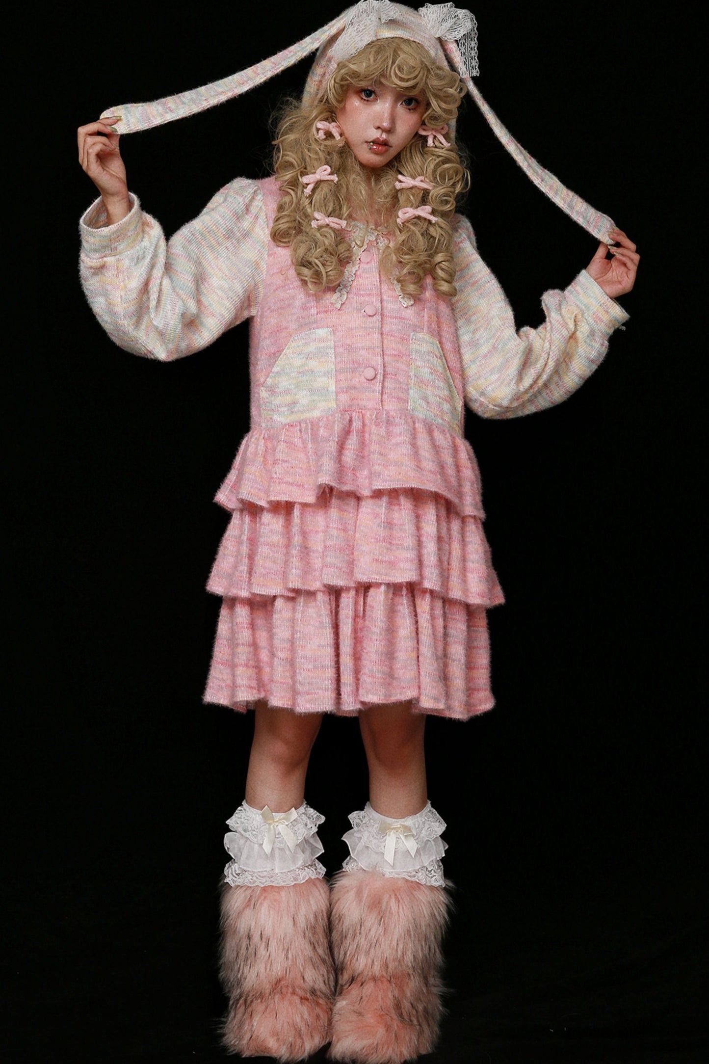 Pinkes Hasenohren-Stufenkleid