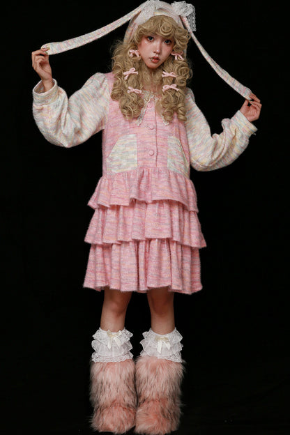 Pinkes Hasenohren-Stufenkleid