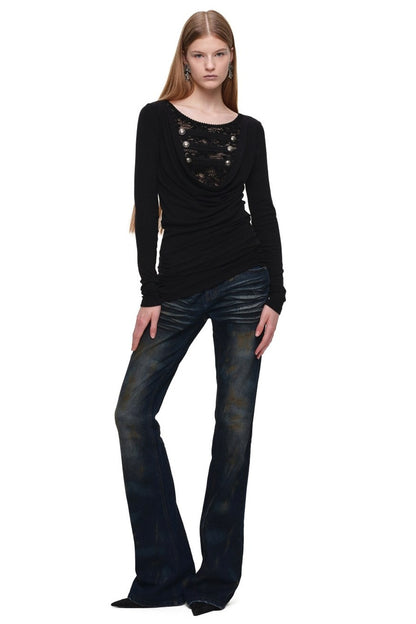 Rust-Dyed Distressed Straight Skinny Flared Jeans