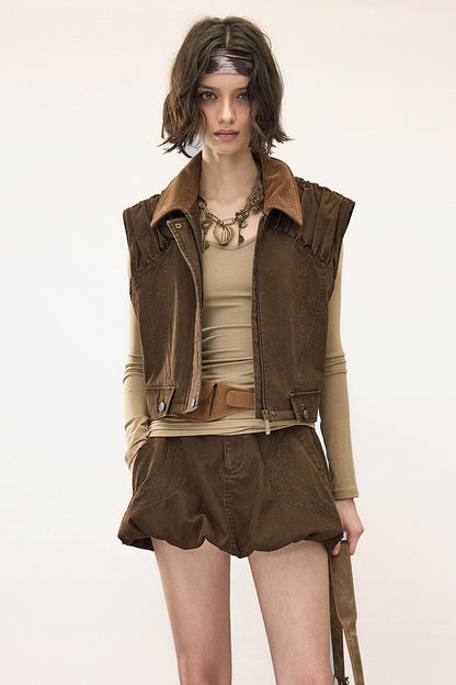 Brown Bubble Hem Pocket Skirt