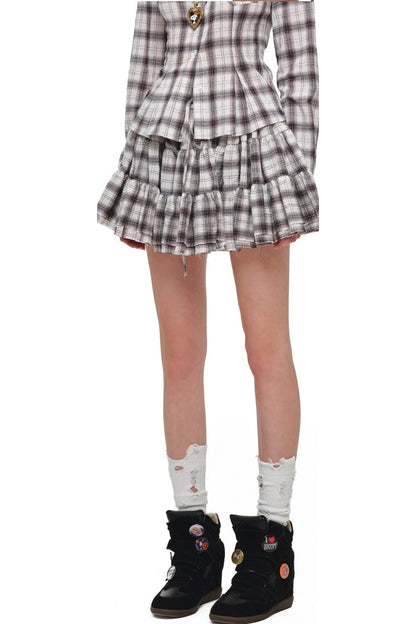 Plaid Shirt and Tiered Skirt Set-Up