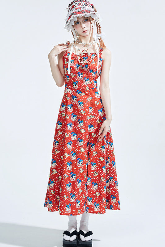 Showa Retro Red Long Dress