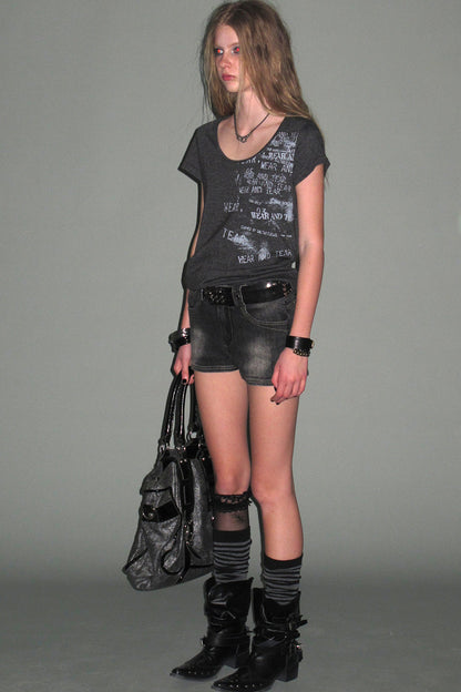 Irregular Distressed Print T-shirt