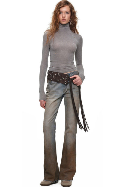 Gradient Mud-Dyed Straight-Leg Flared Jeans