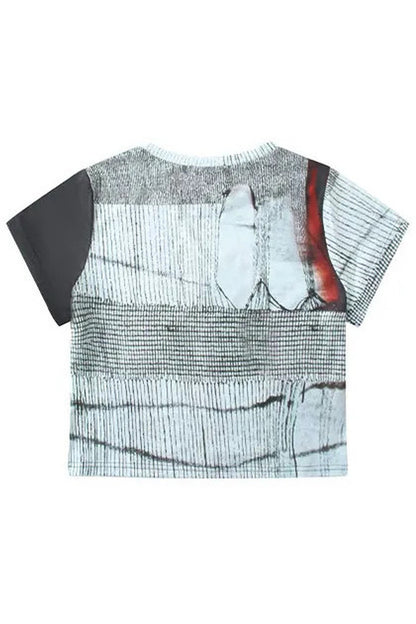 Tee-shirt en résille effet usé chat à œil rouge