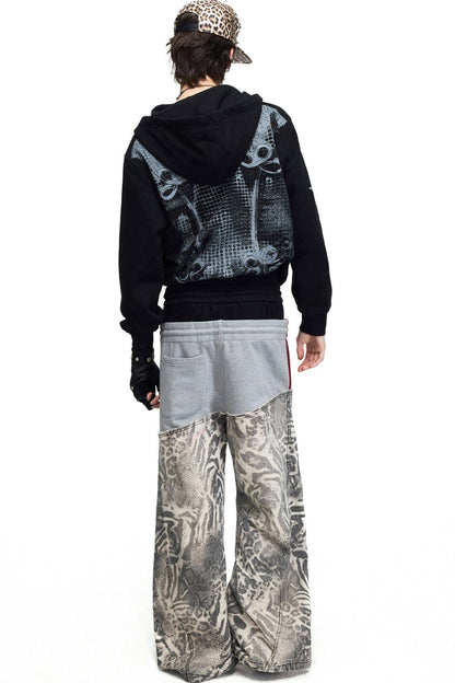 Black White Color-Block Curved Hem Pants