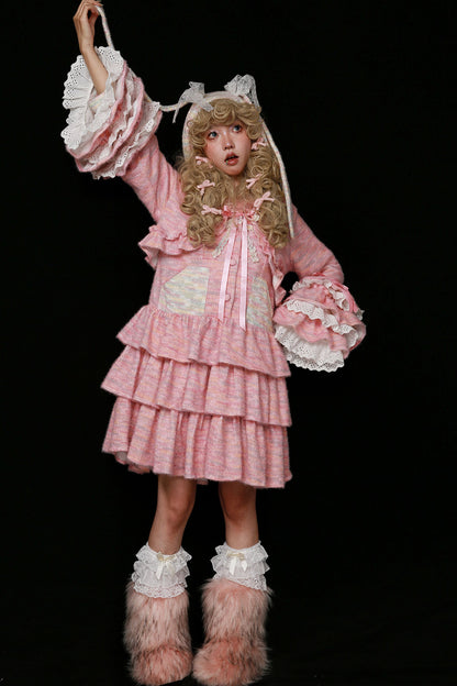Pink Lolita Ruffle Knit Coat