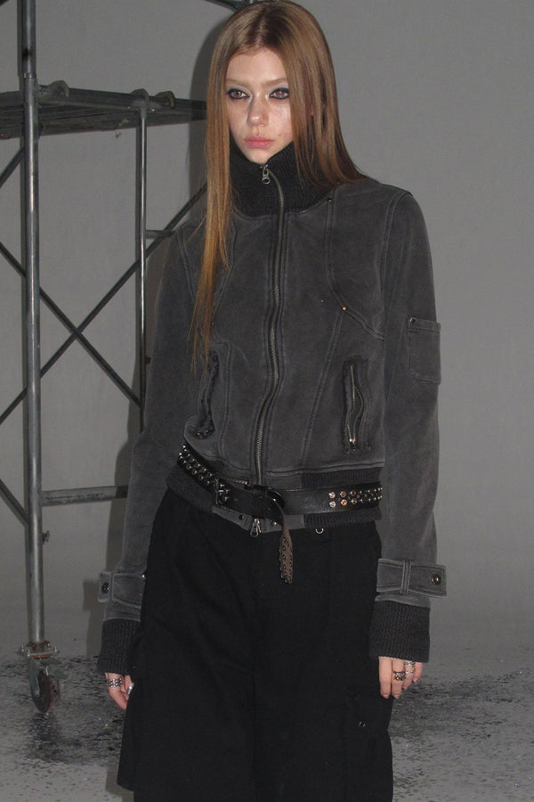 Distressed Patchwork Zip Jacket