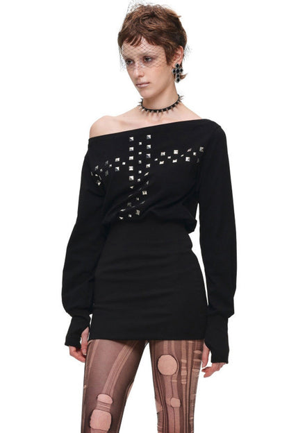 Off-Shoulder Studded Dress