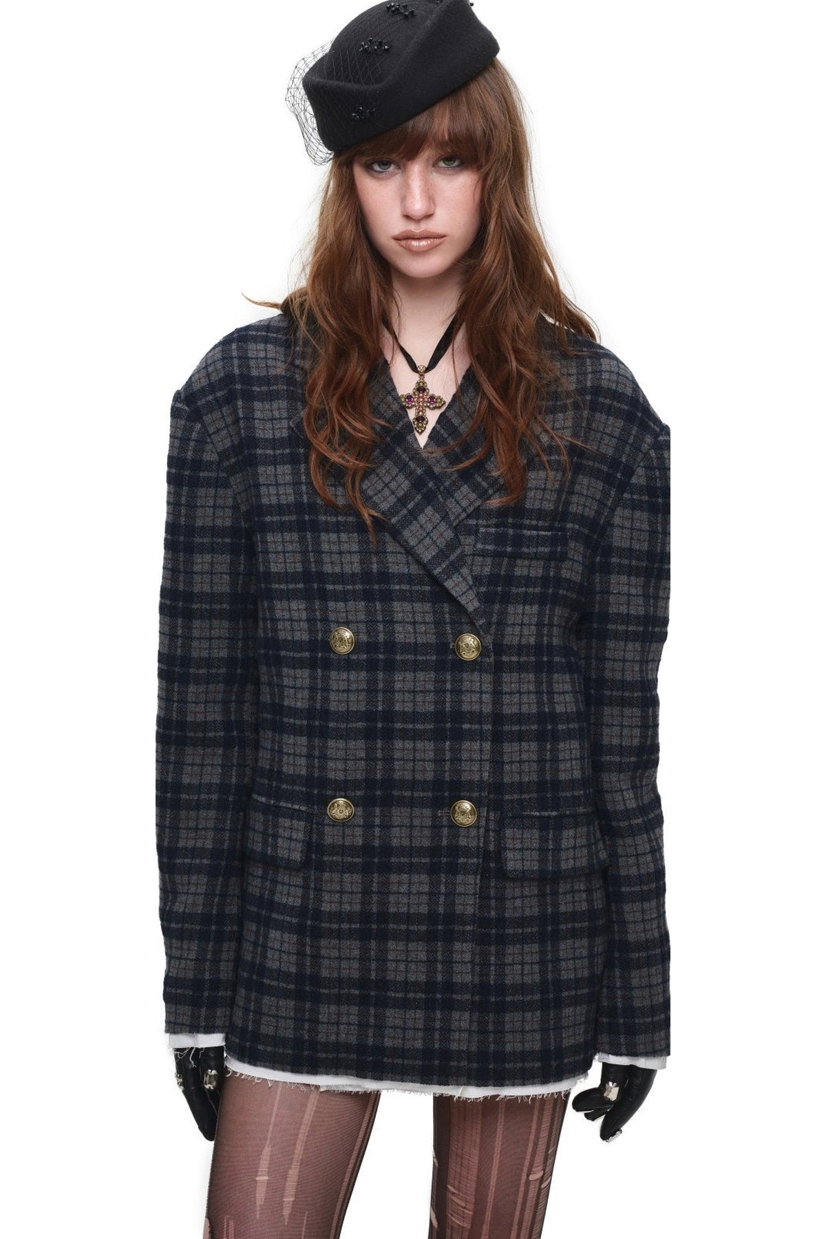 Plaid Wool Double Breasted Coat