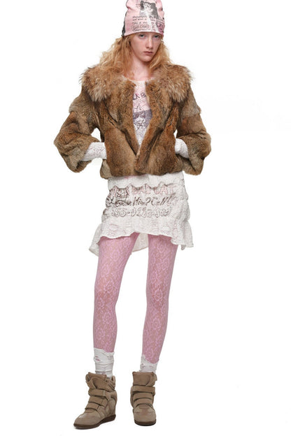 Rabbit Fur Spliced Raccoon Fur Jacket