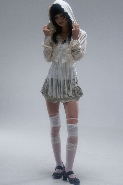 Beaded Wool Hooded Knit Cardigan