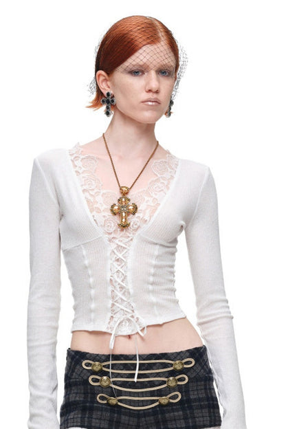 Lace Spliced Long Sleeve Layering Top
