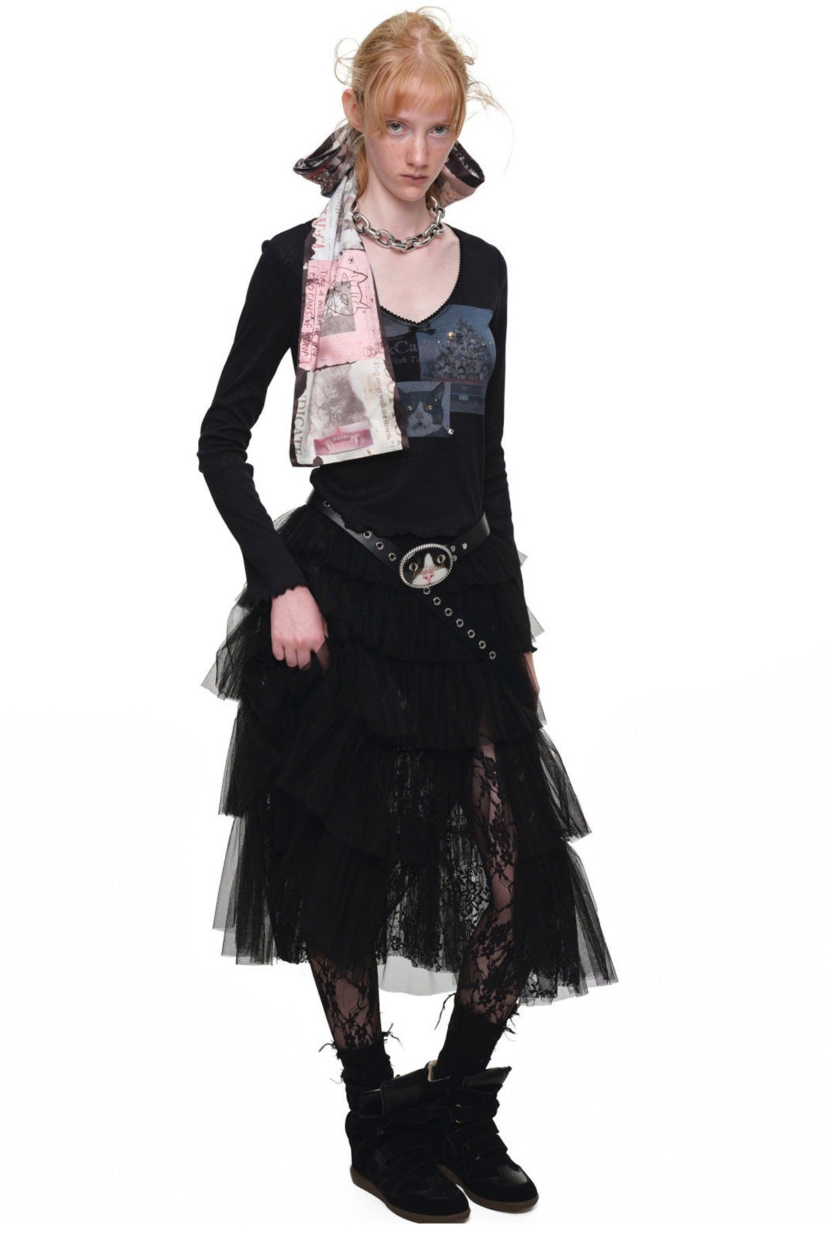 Lace Mid-Length Puffy Cake Skirt