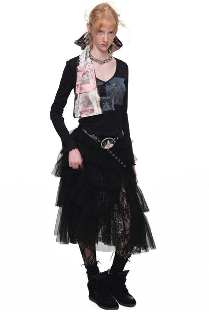 Lace Mid-Length Puffy Cake Skirt