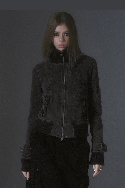 Distressed Patchwork Zip Jacket