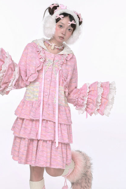 Pink Lolita Ruffle Knit Coat