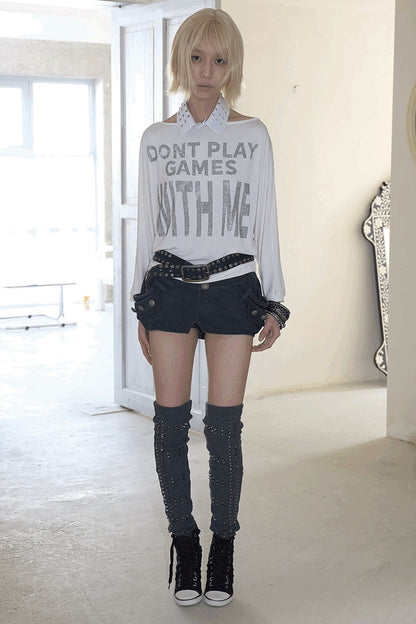 Rhinestone Off-Shoulder Loose T-Shirt