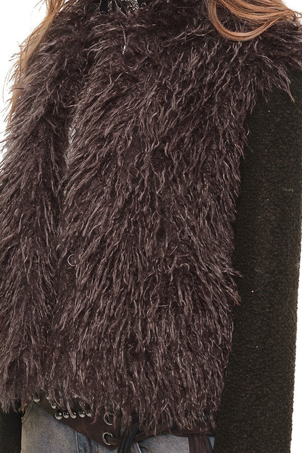 Spliced Sheepskin Fur Belted Short Jacket