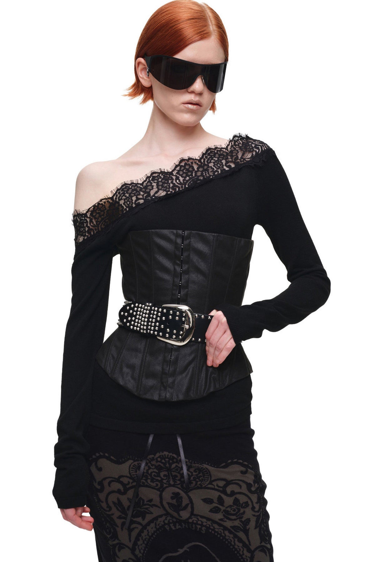Off-Shoulder Lace Knit Top