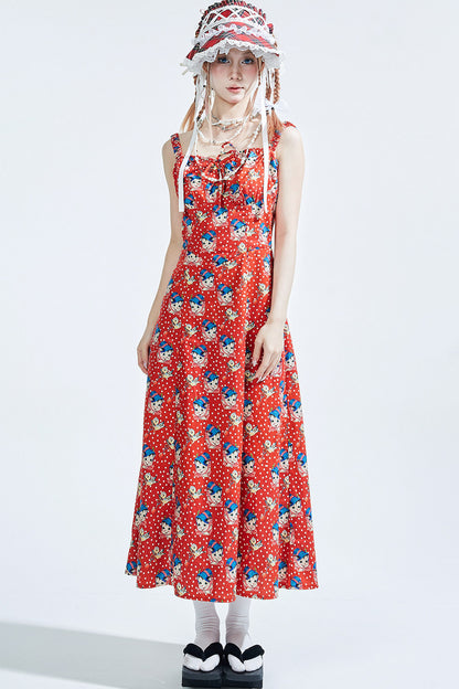 Showa Retro Red Long Dress