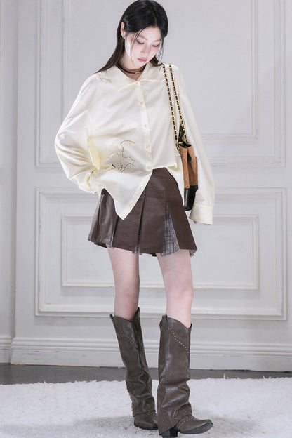 Hollow Out Floral Embroidered Modal Shirt