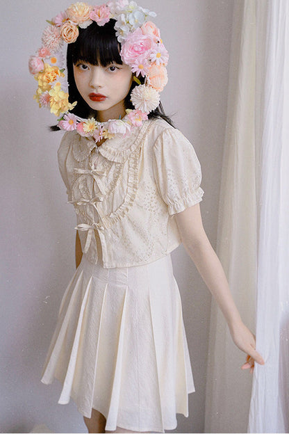 Heart Jacquard Bow Cardigan Shirt